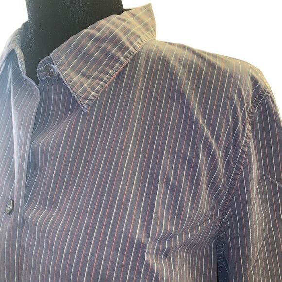 Old Navy Fitted Button Down Black Pin Stripe Stretch Top Size L - Picture 5 of 11